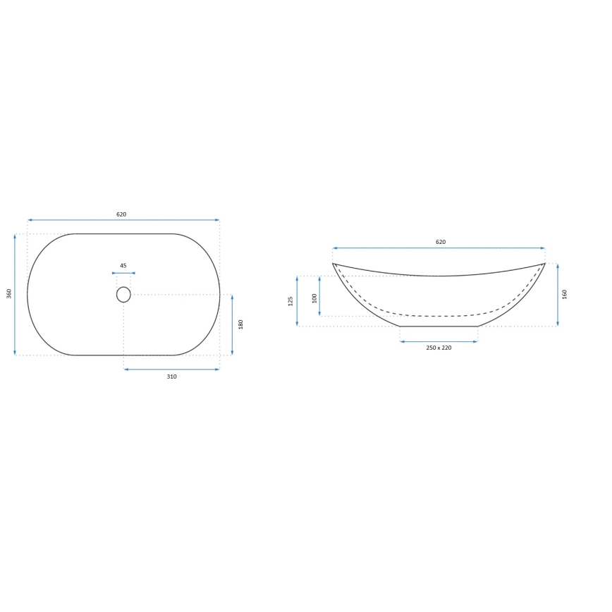 REA-U7478 - Opbouwwastafel ROYAL 36x62 cm keramiek/zwart/marmerdecor