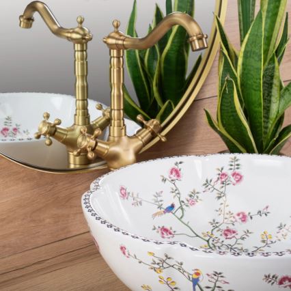 REA-U7504 - Opzetwaskom FELICIA Ø 42,5 cm, keramiek met bloemmotief