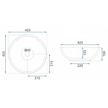 REA-U7504 - Opzetwaskom FELICIA Ø 42,5 cm, keramiek met bloemmotief
