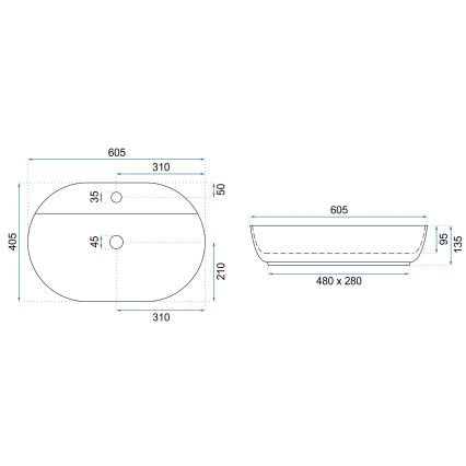 REA-U7900 - Opzetwastafel AURA 40,5x60,5 cm keramiek/glanzend wit