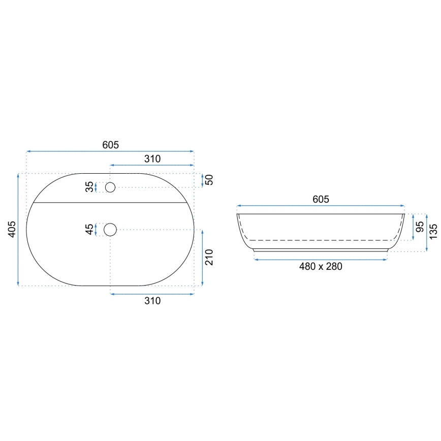 REA-U7900 - Opzetwastafel AURA 40,5x60,5 cm keramiek/glanzend wit
