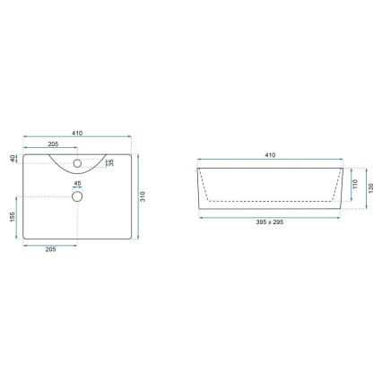 REA-U8196 - Opzetwastafel KELLY MINI 31x41 cm keramiek/hoogglans wit