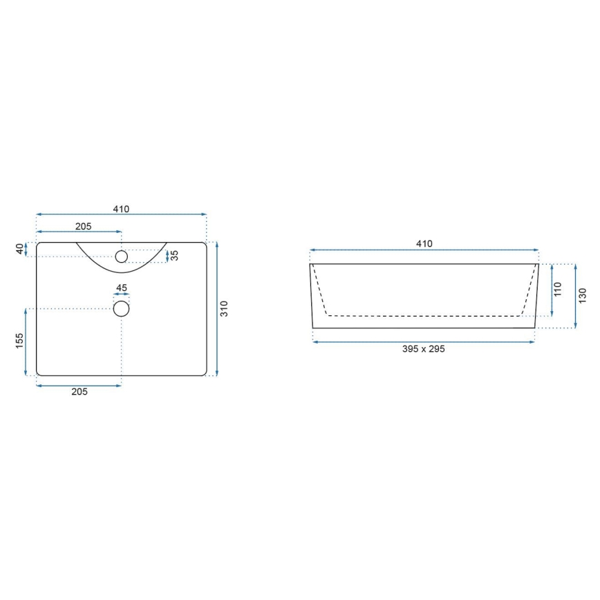 REA-U8196 - Opzetwastafel KELLY MINI 31x41 cm keramiek/hoogglans wit