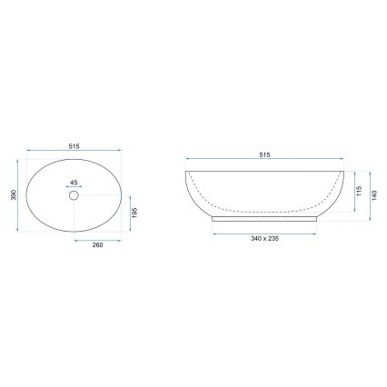 REA-U8198 - Opzetwastafel CAROLA SLIM 39x51,5 cm keramiek/glanzend wit