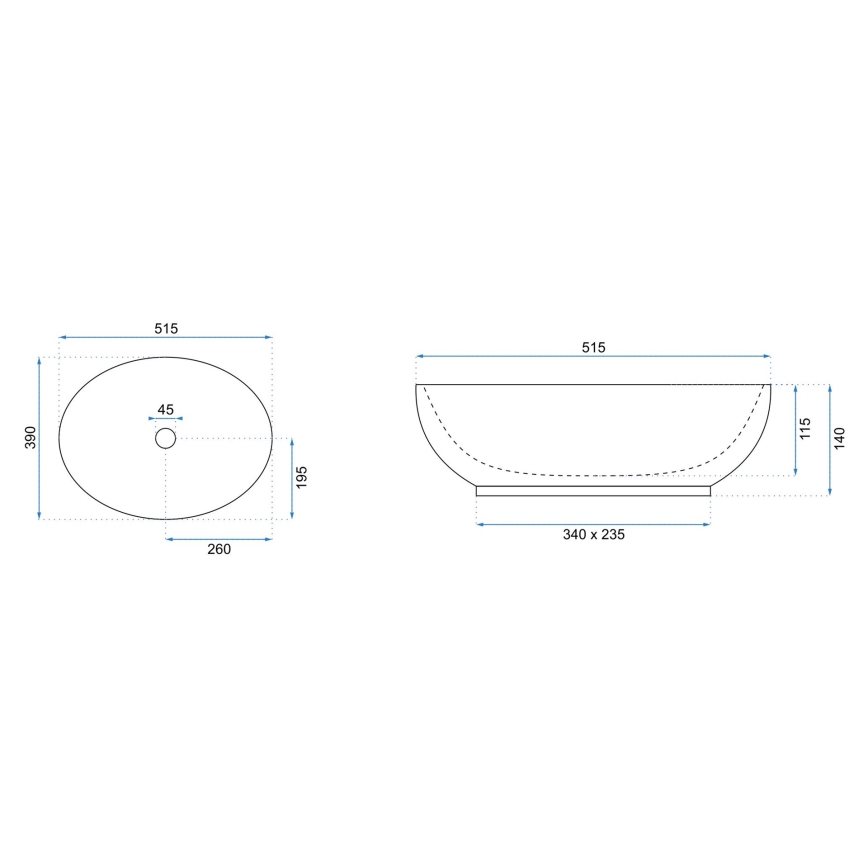 REA-U8198 - Opzetwastafel CAROLA SLIM 39x51,5 cm keramiek/glanzend wit