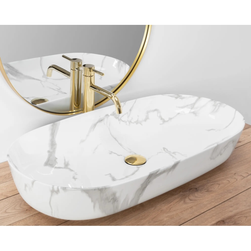 REA-U8403 - Opbouwwastafel CLEO 41x81 cm keramiek/marmerdecor
