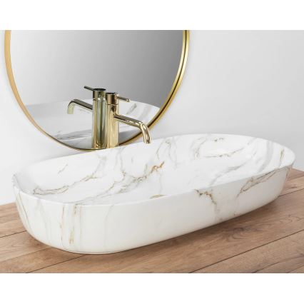 REA-U8404 - Opzetwastafel CLEO 41x81 cm keramiek/wit/marmerdecor