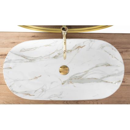 REA-U8404 - Opzetwastafel CLEO 41x81 cm keramiek/wit/marmerdecor