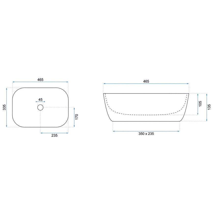 REA-U8470 - Opzetwastafel BELINDA 33,5x46,5 cm keramiek/mat zwart