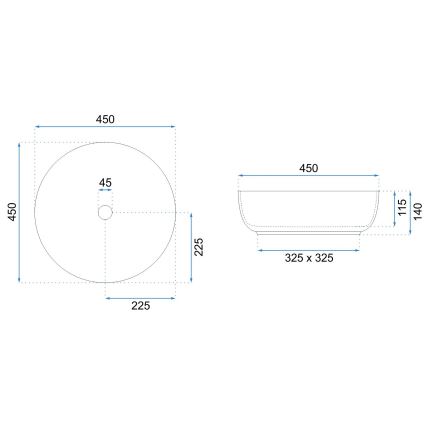 REA-U8493 - Opbouwwastafel ELMA Ø 45 cm keramiek/hoogglans wit