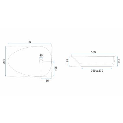REA-U8536 - Opbouwwastafel GRETA 39x56 cm keramiek/hoogglans wit