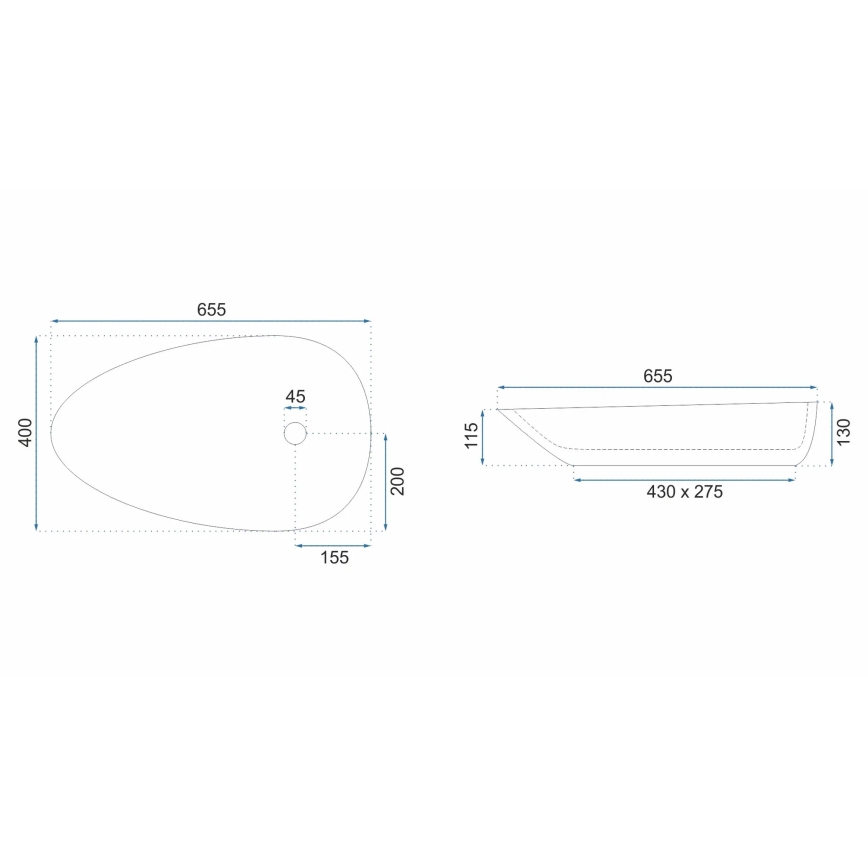 REA-U8537 - Opbouwwastafel GRETA 40x65,5 cm keramiek/hoogglans wit