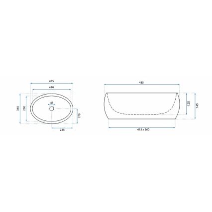 REA-U8567 - Opzetwastafel LINDA 34x48,5 cm keramiek/marmerdecor