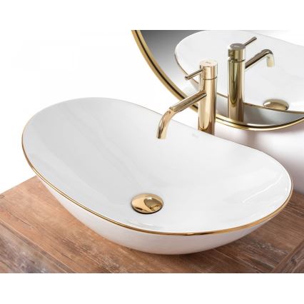 REA-U8570 - Opzetwastafel ROYAL 36x62 cm keramiek/glanzend wit/goud
