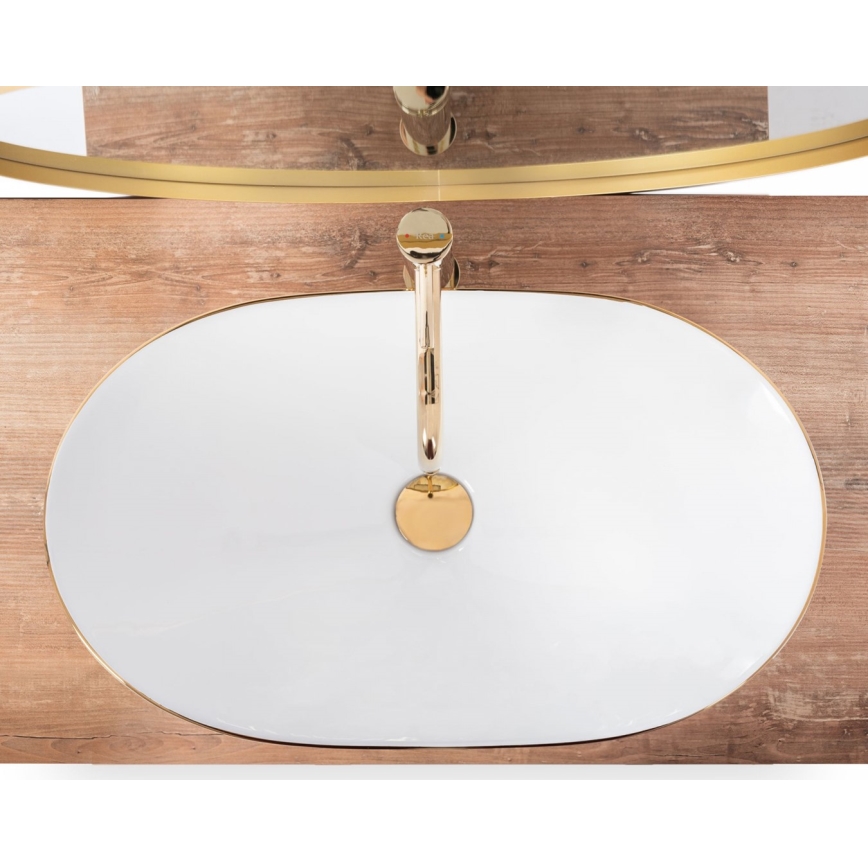 REA-U8570 - Opzetwastafel ROYAL 36x62 cm keramiek/glanzend wit/goud