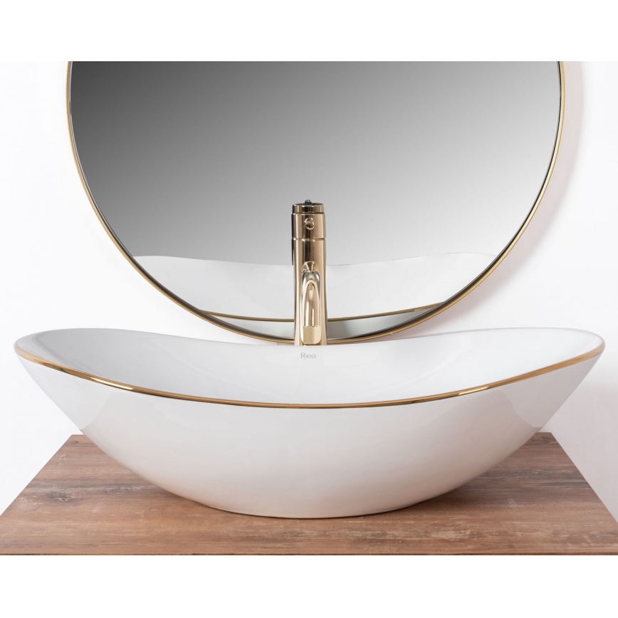 REA-U8570 - Opzetwastafel ROYAL 36x62 cm keramiek/glanzend wit/goud