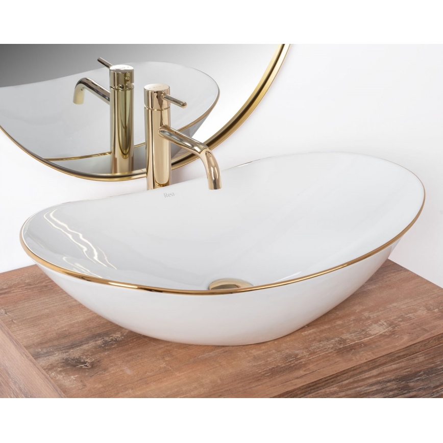REA-U8570 - Opzetwastafel ROYAL 36x62 cm keramiek/glanzend wit/goud