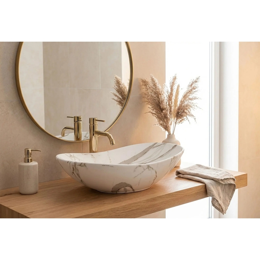 REA-U8598 - Opzetwastafel ROYAL 36x60,5 cm keramiek/marmerdecor