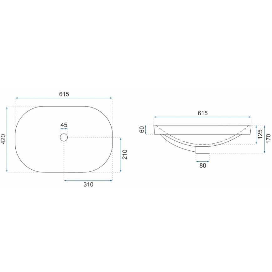 REA-U8700 - Opzetwastafel ARLETA 42x61,5 cm keramiek/hoogglans wit