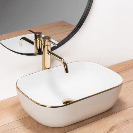 REA-U8736 - Opzetwastafel BELINDA 33,5x46,5 cm keramiek/wit/goud