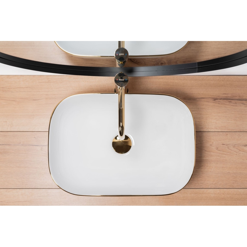 REA-U8736 - Opzetwastafel BELINDA 33,5x46,5 cm keramiek/wit/goud