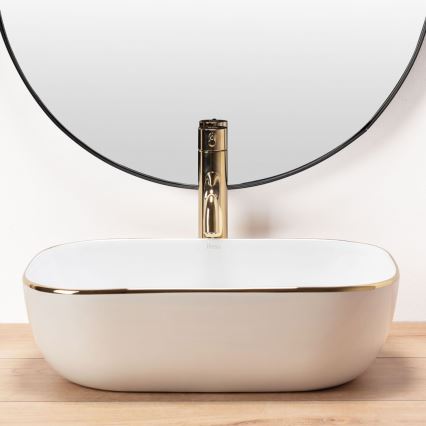 REA-U8736 - Opzetwastafel BELINDA 33,5x46,5 cm keramiek/wit/goud