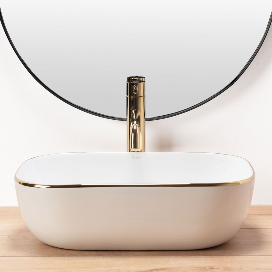 REA-U8736 - Opzetwastafel BELINDA 33,5x46,5 cm keramiek/wit/goud