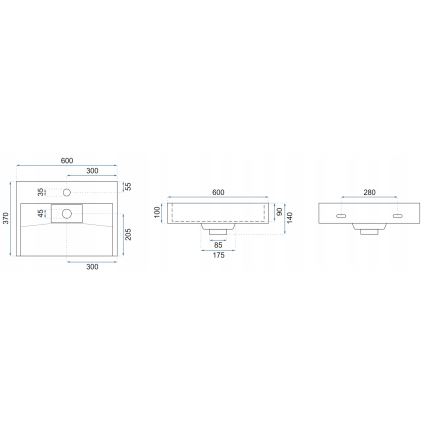 REA-U8779 - Opzetwastafel GOYA 37x60 cm kwartscomposiet/mat zwart