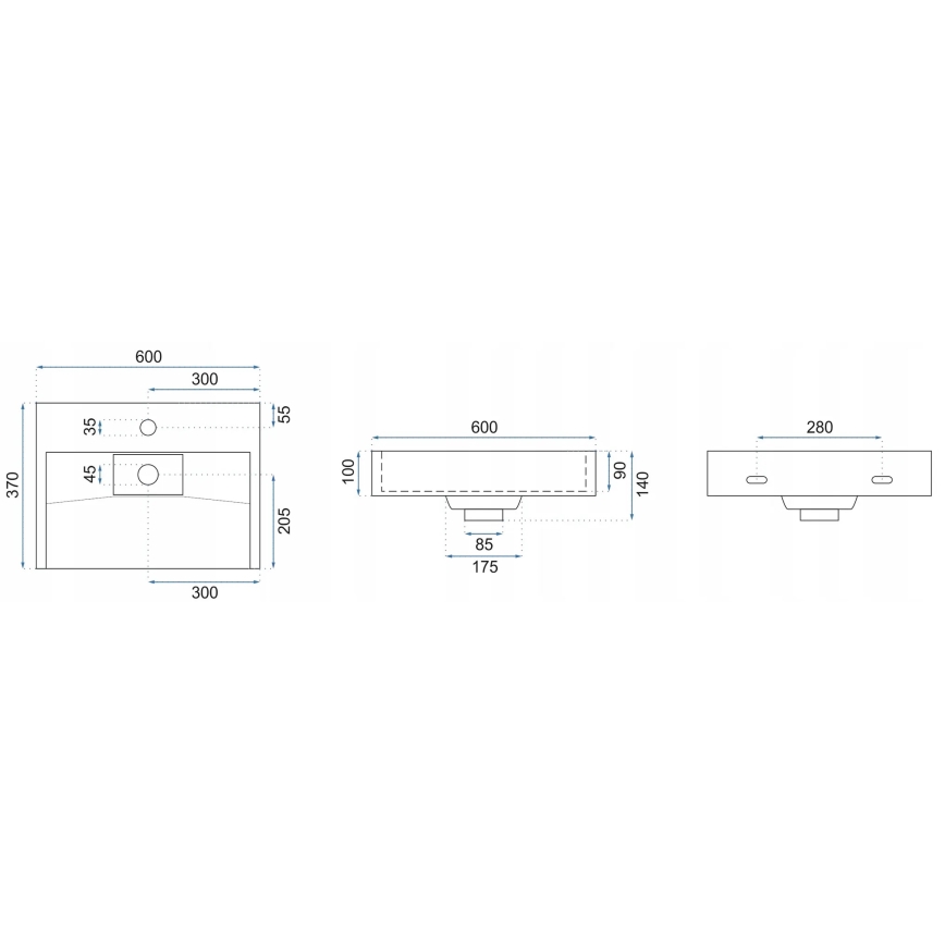 REA-U8779 - Opzetwastafel GOYA 37x60 cm kwartscomposiet/mat zwart