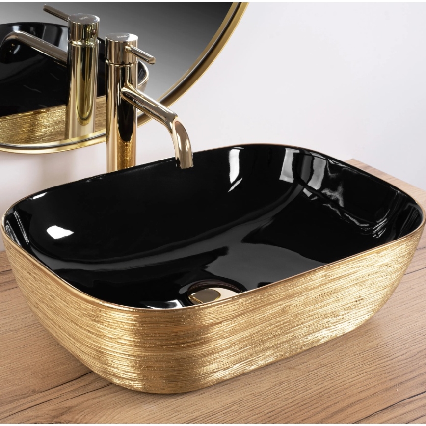 REA-U8780 - Opbouwwastafel BELINDA 33x46,5 cm keramiek/zwart/goud