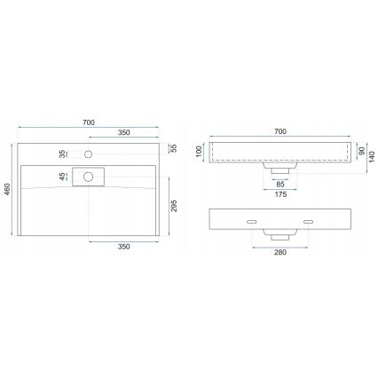 REA-U8802 - Opzetwastafel GOYA 46x70 cm composiet/mat zwart