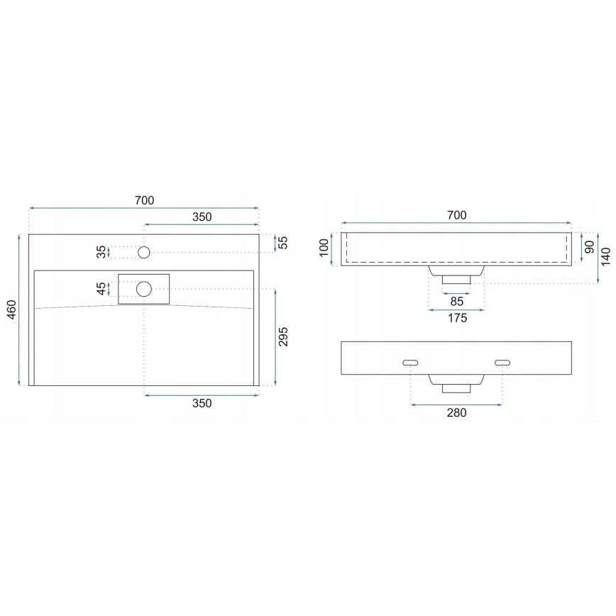 REA-U8802 - Opzetwastafel GOYA 46x70 cm composiet/mat zwart