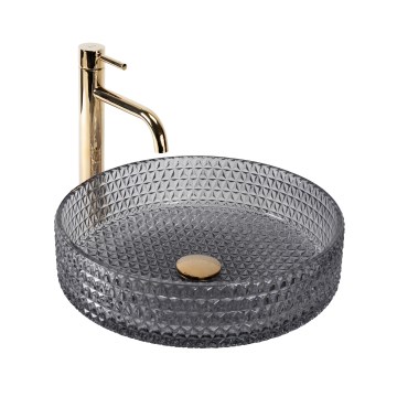 REA-U8880 - Opzetwastafel CRISTAL Ø 39 cm glas/rookgrijs