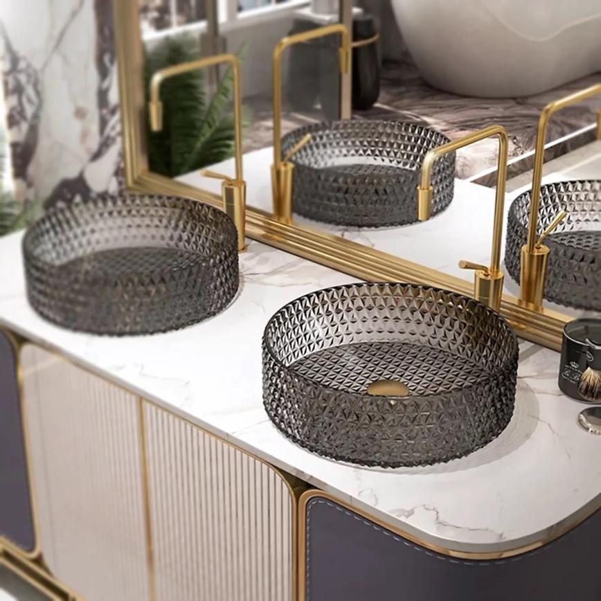 REA-U8880 - Opzetwastafel CRISTAL Ø 39 cm glas/rookgrijs