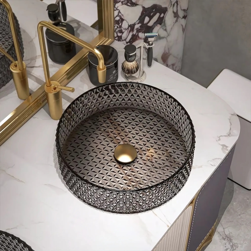 REA-U8880 - Opzetwastafel CRISTAL Ø 39 cm glas/rookgrijs