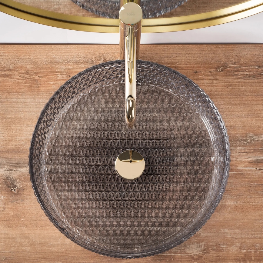 REA-U8880 - Opzetwastafel CRISTAL Ø 39 cm glas/rookgrijs