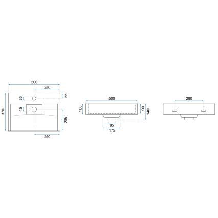 REA-U8900 - Opbouwwastafel GOYA 37x50 cm composiet/mat wit