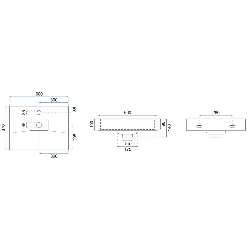 REA-U8901 - Opzetwastafel GOYA 37x60 cm mat wit