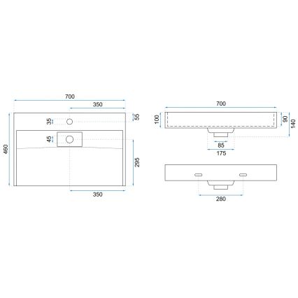REA-U8902 - GOYA opbouwwastafel 46x70 cm composiet/mat wit