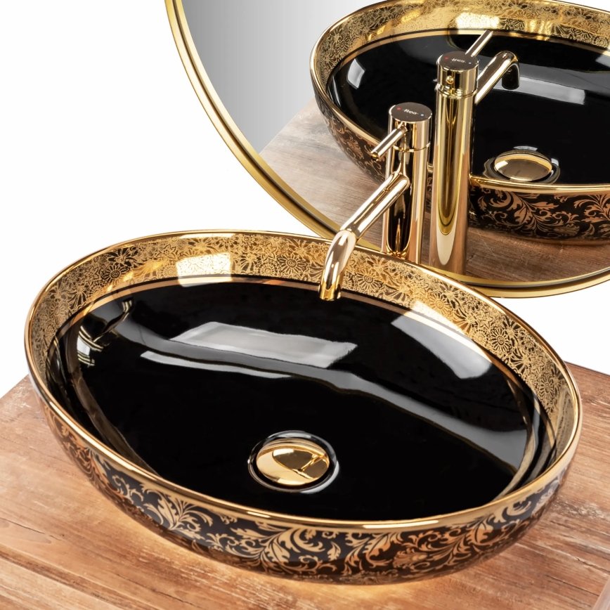REA-U8978 - MARGOT opzetwastafel 40 x 52 cm, keramiek, zwart/goud