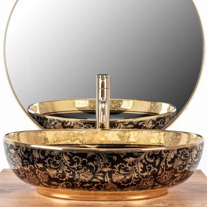 REA-U8978 - MARGOT opzetwastafel 40 x 52 cm, keramiek, zwart/goud