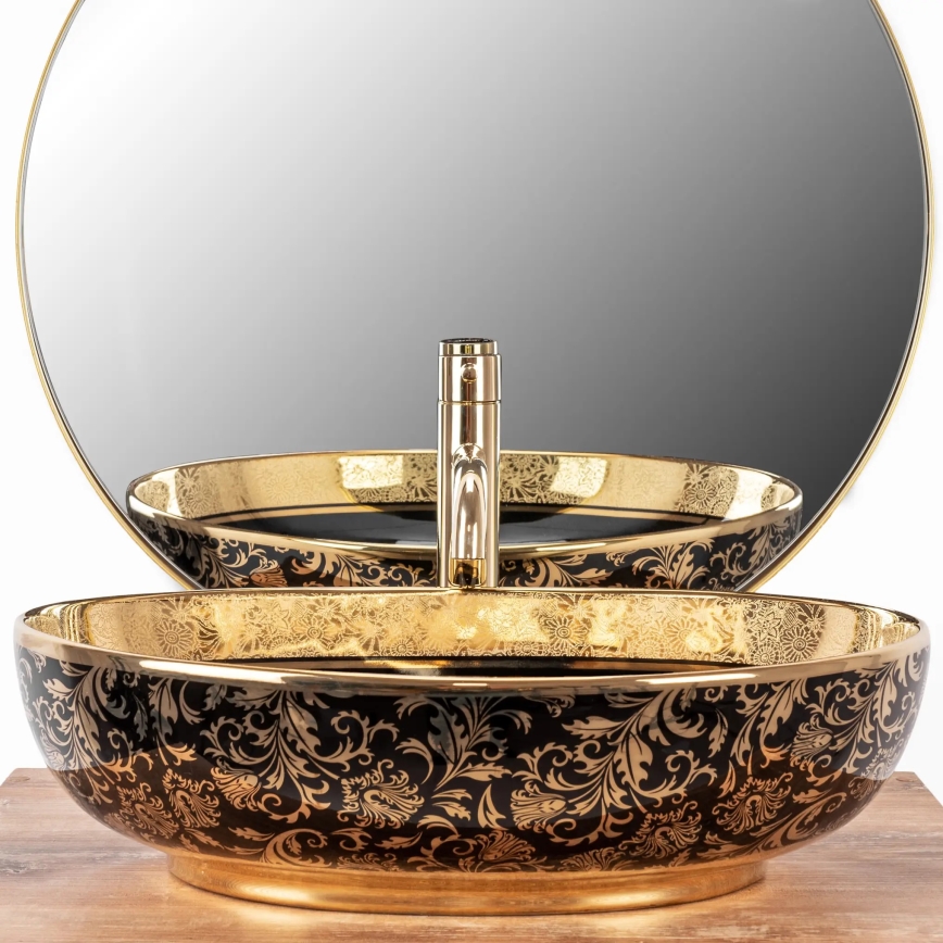 REA-U8978 - MARGOT opzetwastafel 40 x 52 cm, keramiek, zwart/goud