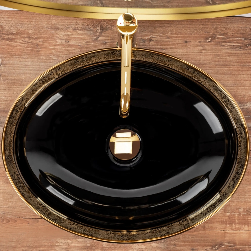 REA-U8978 - MARGOT opzetwastafel 40 x 52 cm, keramiek, zwart/goud