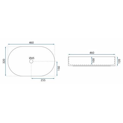 REA-U9249 - Opzetwastafel NADIA 32x46 cm keramiek/hoogglans wit