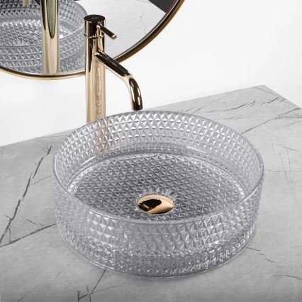 REA-U9615 - Opzetwastafel CRISTAL Ø 35,5 cm glas/grijs