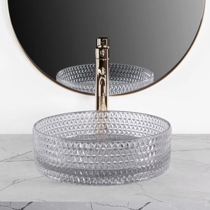 REA-U9615 - Opzetwastafel CRISTAL Ø 35,5 cm glas/grijs