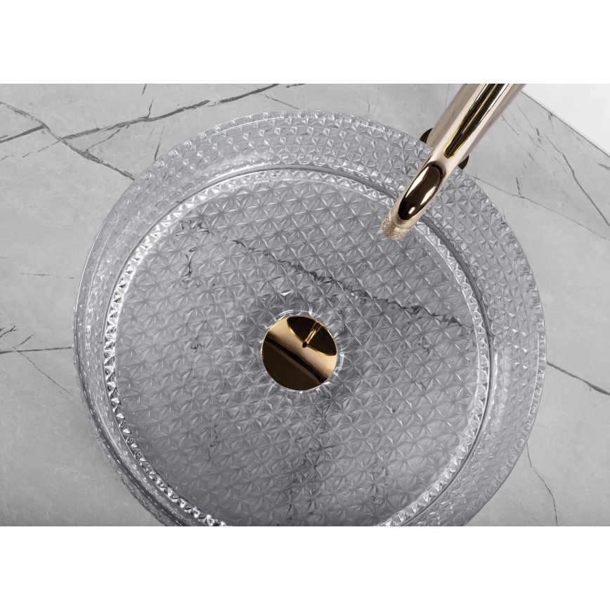 REA-U9615 - Opzetwastafel CRISTAL Ø 35,5 cm glas/grijs