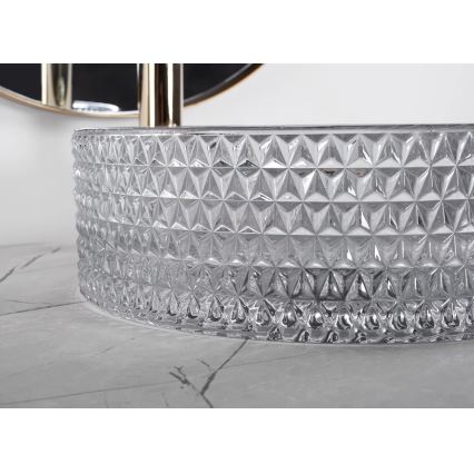 REA-U9615 - Opzetwastafel CRISTAL Ø 35,5 cm glas/grijs