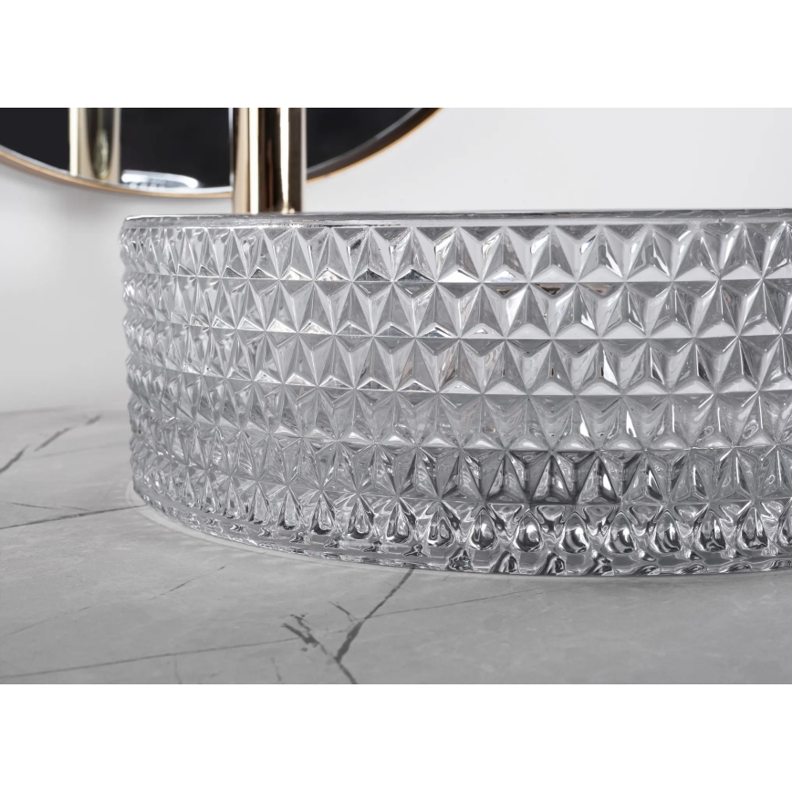 REA-U9615 - Opzetwastafel CRISTAL Ø 35,5 cm glas/grijs
