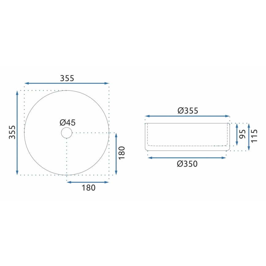 REA-U9615 - Opzetwastafel CRISTAL Ø 35,5 cm glas/grijs